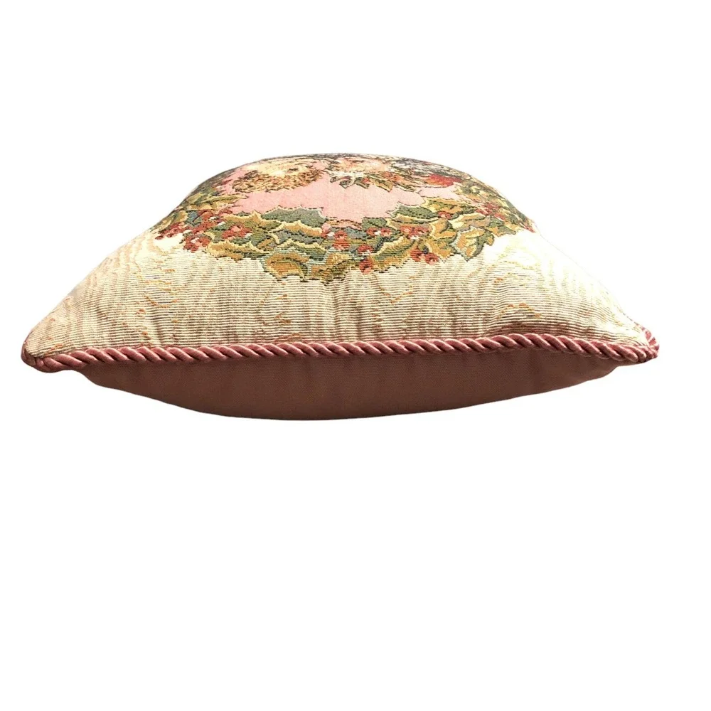 Cherub Santa Christmas Tapestry Pillow Springmaid Wamsutta‎ Braid Vintage USA